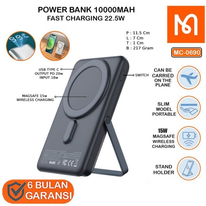 Mcdodo Mc 0690 Gopower Magnetic 10000Mah - Magsafe Powerbank Wireless