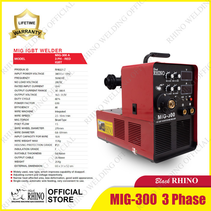 Mesin Las Black Rhino Mig-300 Igbt 3Phase