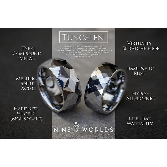 Nine Worlds Ring Cincin Meteorite Tungsten 4Mm