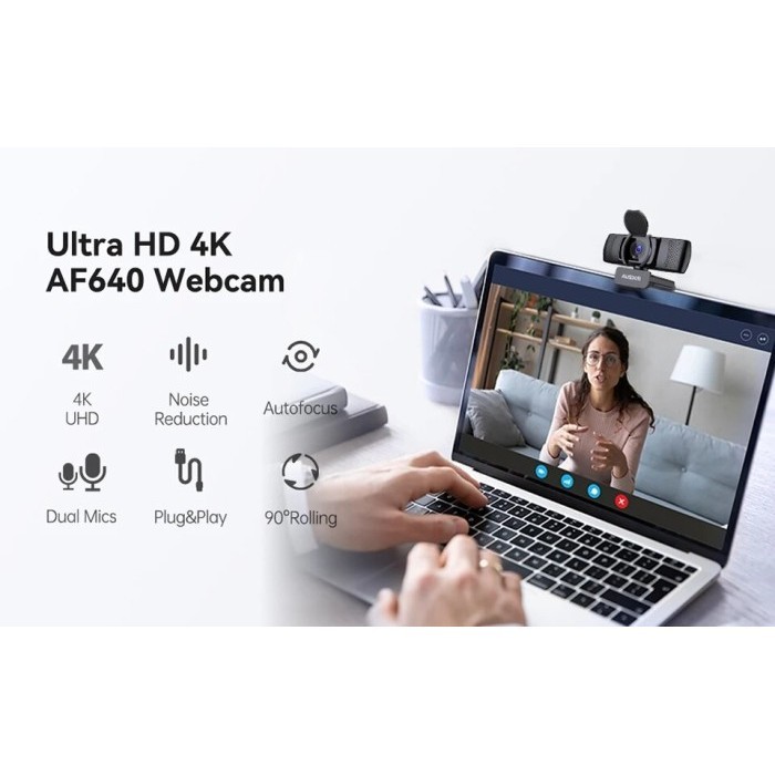 Ausdom AF640 4K Webcam dengan Mikrofon dan Penutup Privasi