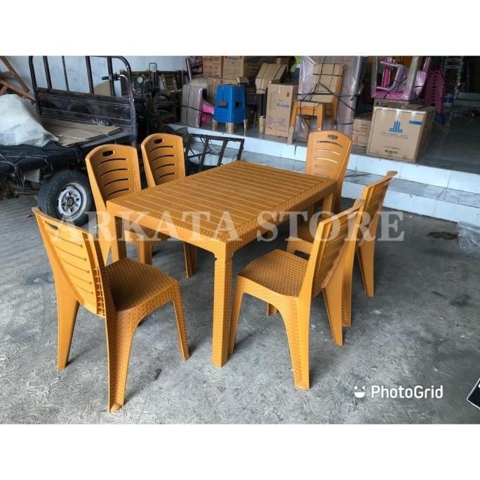 1 Set Meja Makan Plastik 120 Odt-R + 6 Kursi Olymplast Rotan Ol 203 Geraldistore