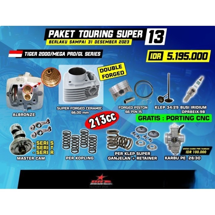 Paket Touring 13 Tiger Brt-Head Porting-Block-Piston-Cam-Karbu Pe Pwk