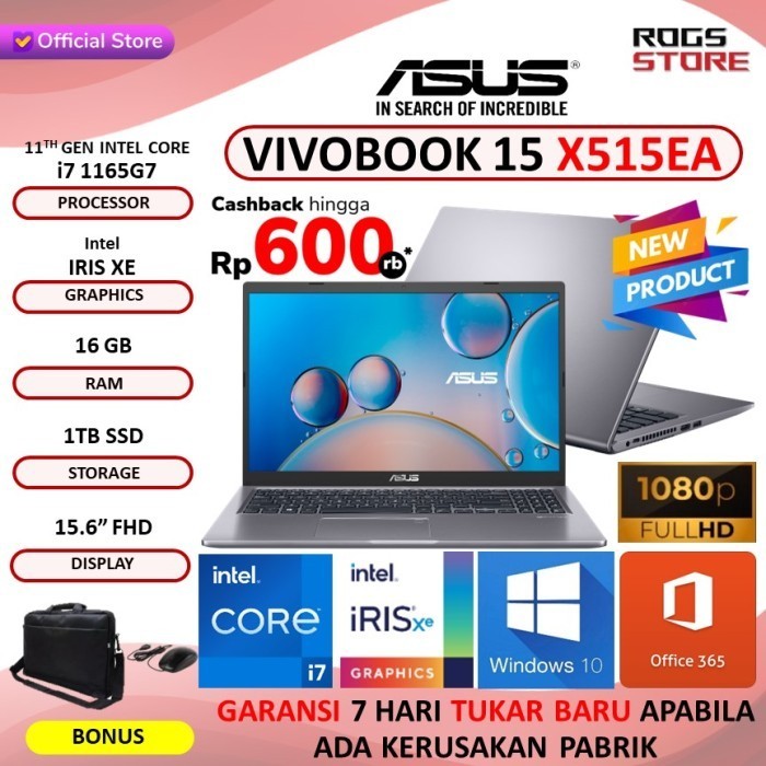 Laptop Asus Vivobook 15 X515Ea I7 1165G7 Iris Xe 16Gb 1Tb Ssd 15.6Fhd