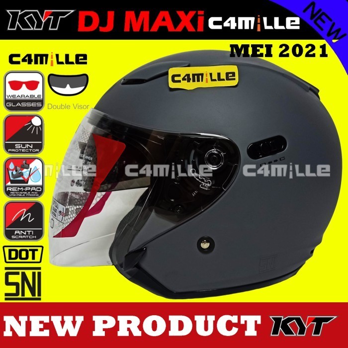 Helm Kyt Dj Maxi Solid Double Visor Half Face Bukan Dj Maru