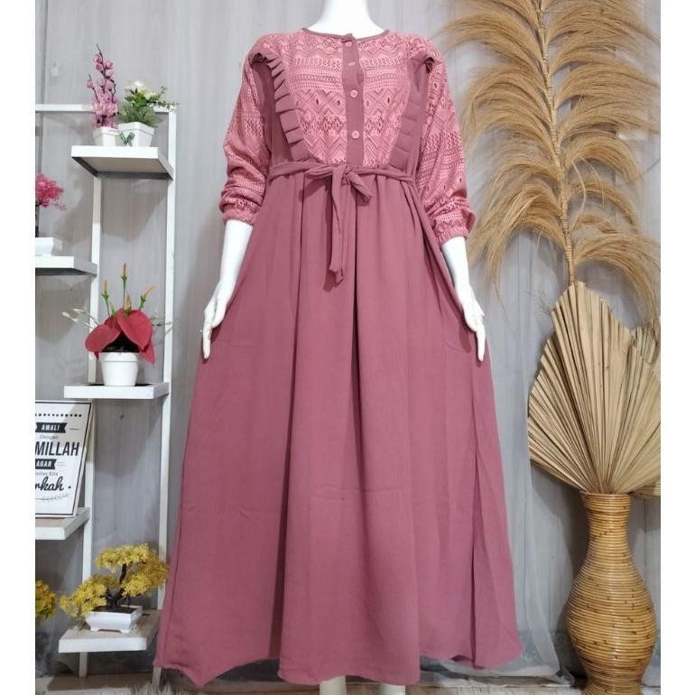 Mega Sale Promo Gamis Crinkle Kombinasi Renda Brokat Ld 120//Gamis Kondangan// Gamis Lebaran 2023 Bi