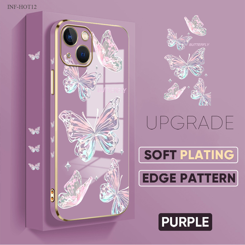 Compitable With Infinix Hot 12 12i 11 11S 10 10S 9 8 NFC Pro Play Phone Case Star Butterfly 2202 Soft Casing Kesing Lembut Tali Gantungan