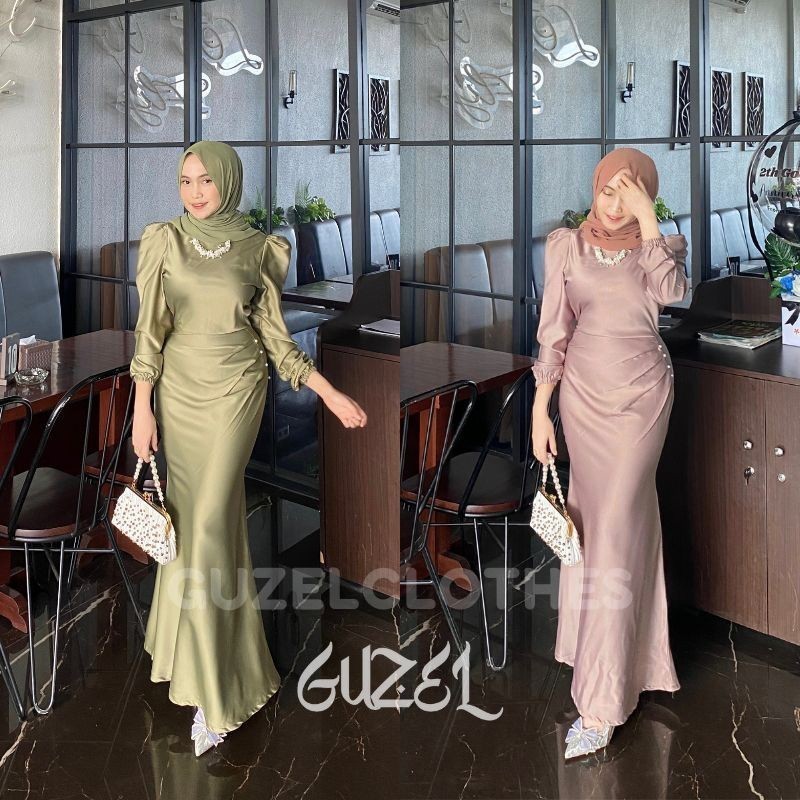 JWD ELORA DRESS BY GUZEL SATIN SILK PREMIUM BAJU FASHION WANITA KONDANGAN WISUDA COUPLE MUSLIMAH