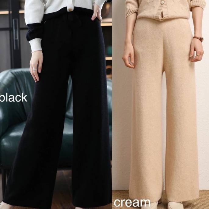 Celana Kulot Panjang Wanita Warna Sage / Kulot Knit Rajut