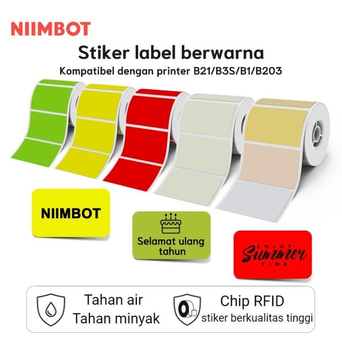 

Niimbot B21/B1/B203/B3S Kertas Label Stiker Tahan Minyak Warna Solid