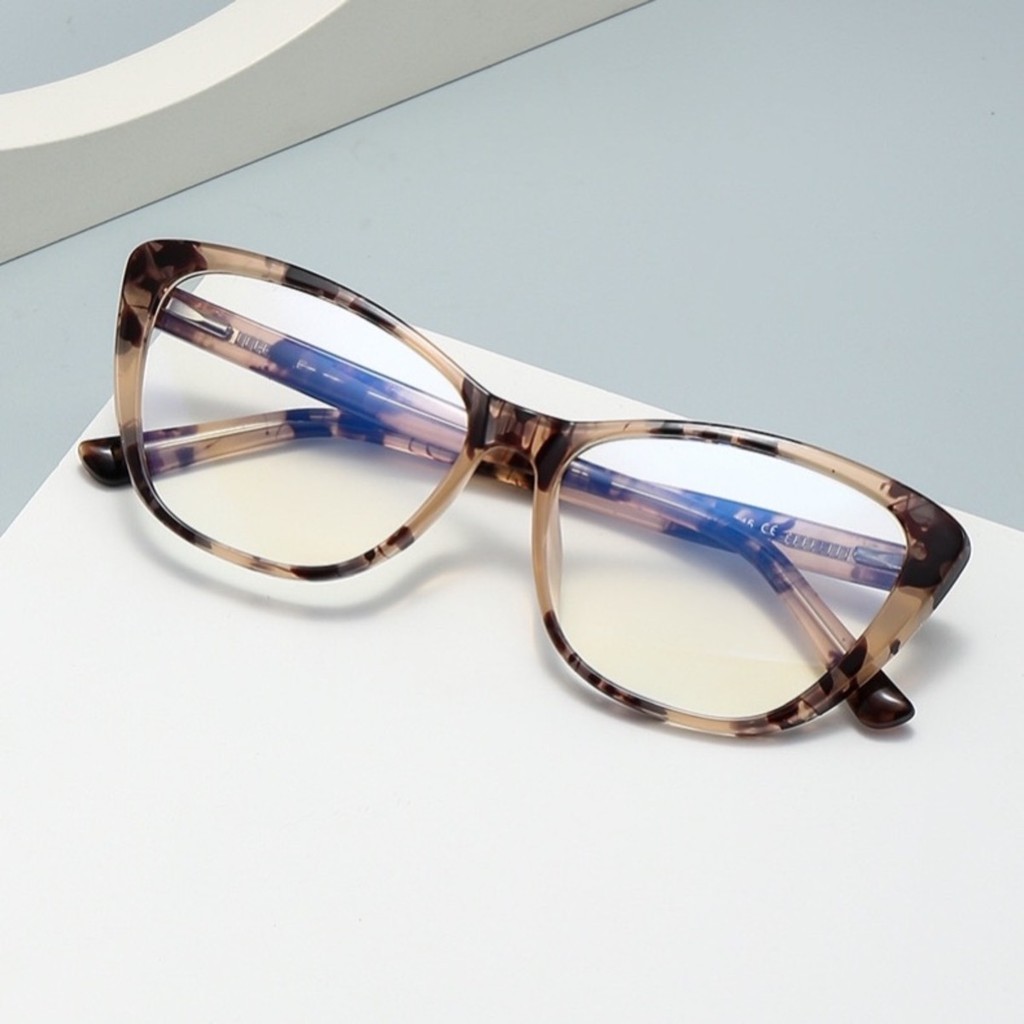 FUHANG Kacamata Cateye Leopart Lensa Optik Wanita Minus Bluecromik Plus Optik Mata kucing