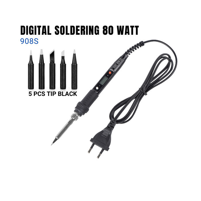 SOLDER LISTRIK 80 WATT 908S DIGITAL MATA SOLDER BLACK