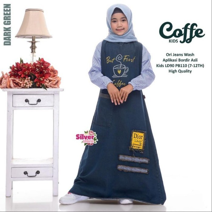 Promo Gamis Jeans Anak Perempuan Usia 7-12 Tahun Saku Depan Kids Wear Murah