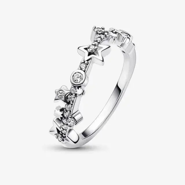 2023 925 Silver Pandora Silver Crown Drop Flower Gel Zircon Ring B
