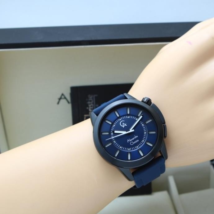 JAM TANGAN PRIA ALEXANDRE CHRISTIE AC 8632 BLACK BLUE RUBBER ORIGINAL