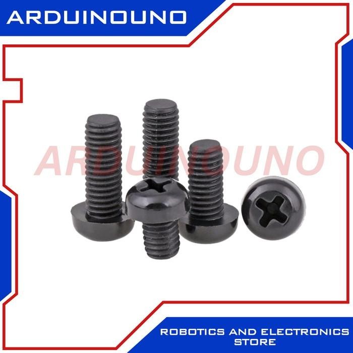 Baut M2 cross M2x16 mm long 16mm Black Round besi metal SS Screw 2mm