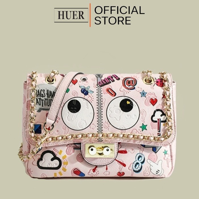 Huer ~ Laudya Eye Theme Printed Shoulder Bag 9454-208Pink