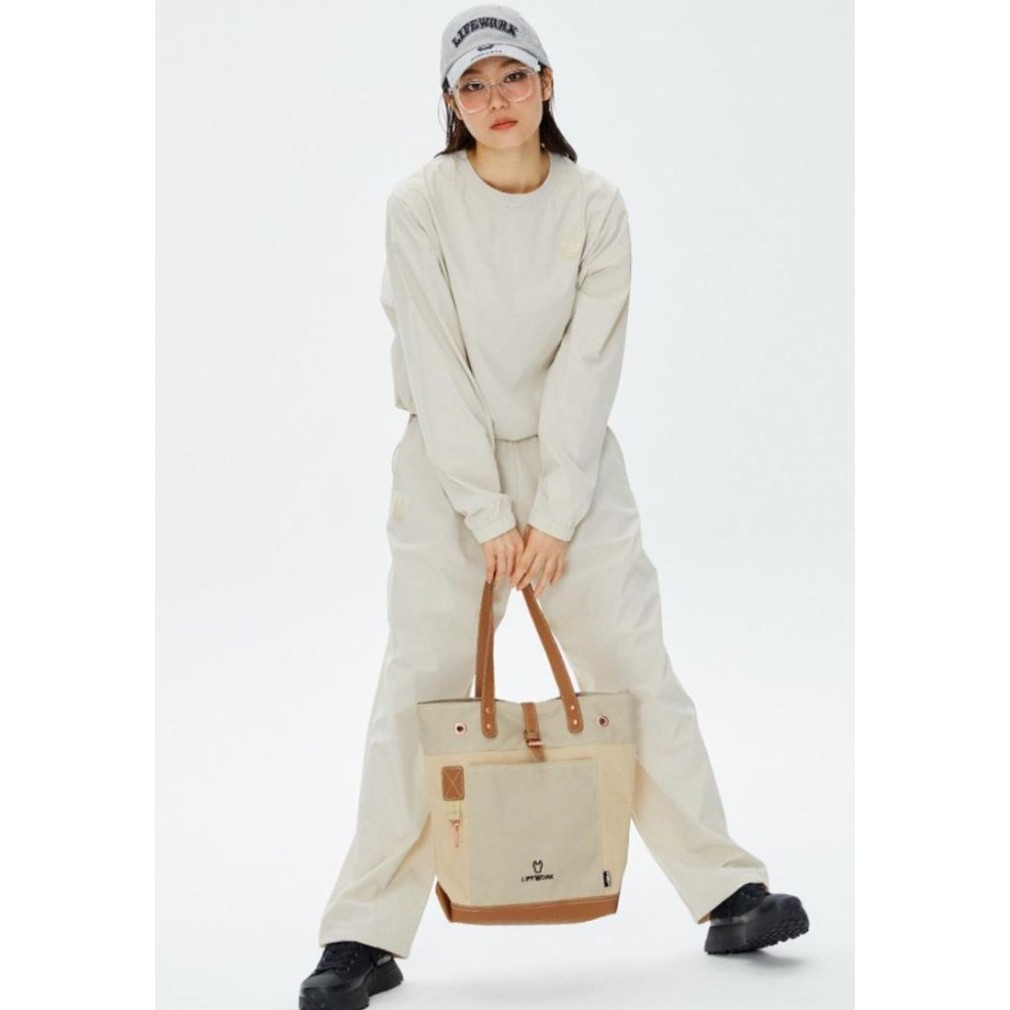 Lifework Logo Trapezoid Tote Bag Beige