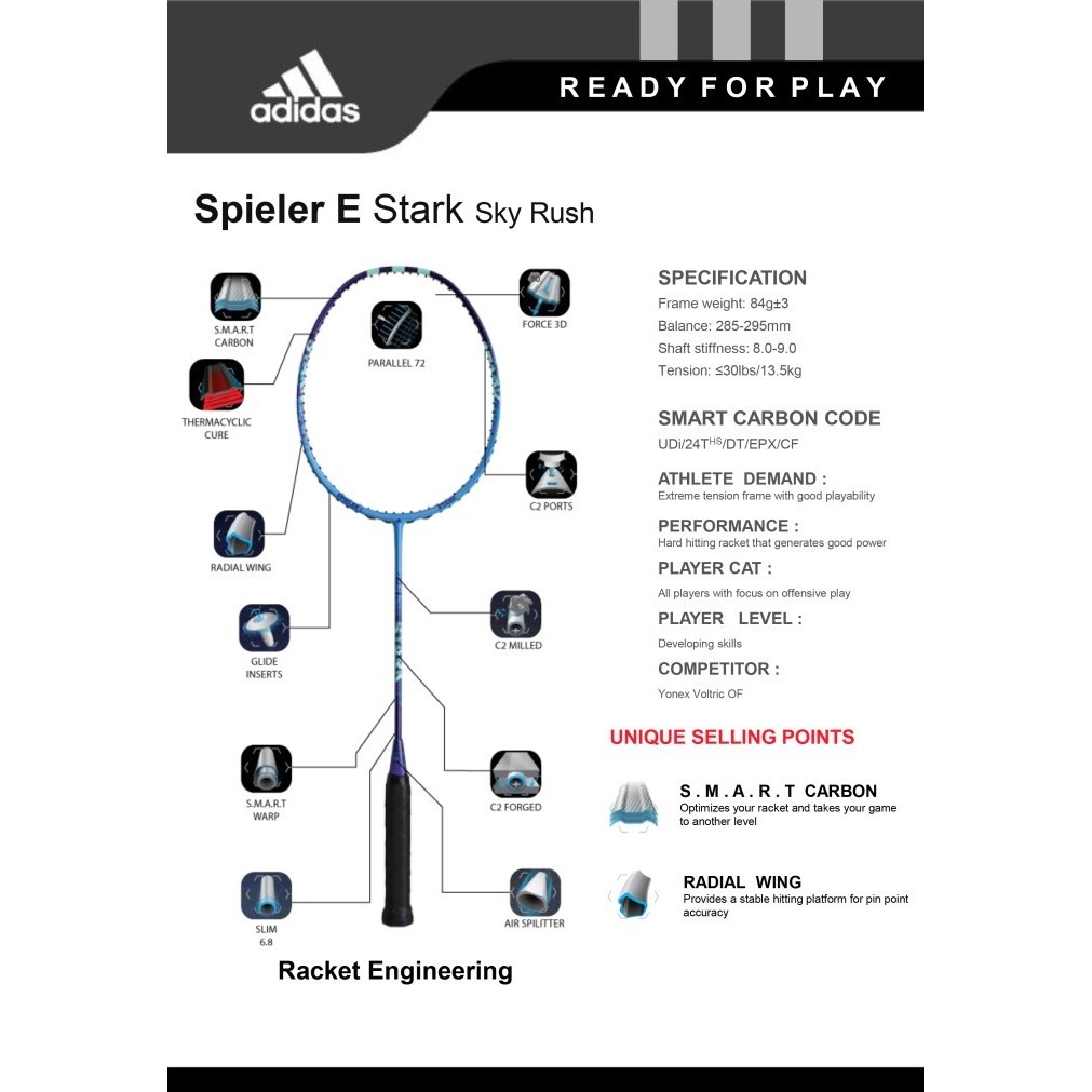 Raket Bulutangkis Badminton Adidas Spieler E Stark Sky Rush