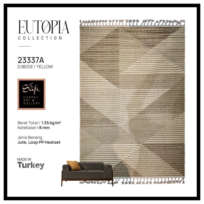 KARPET ANYAMAN MINIMALIS BERMOTIF IMPORT TURKI EUTOPIA 200X300