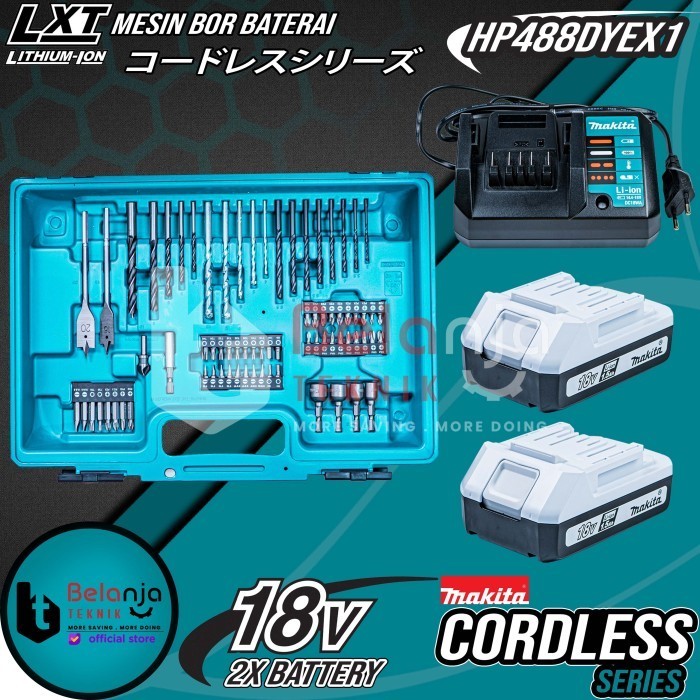 Makita Cordless Hammer Driver Drill Hp488D Bor Baterai 18V Hp 488 D