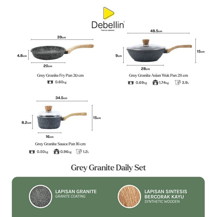 Debellin Premium Cookware Set - Daily Cookware Granite Package