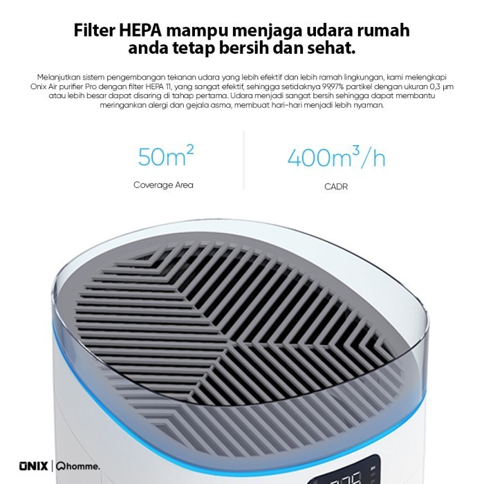 Onix Air Purifier Pro Penyaring Udara With Hepa Filter Up To 50M2