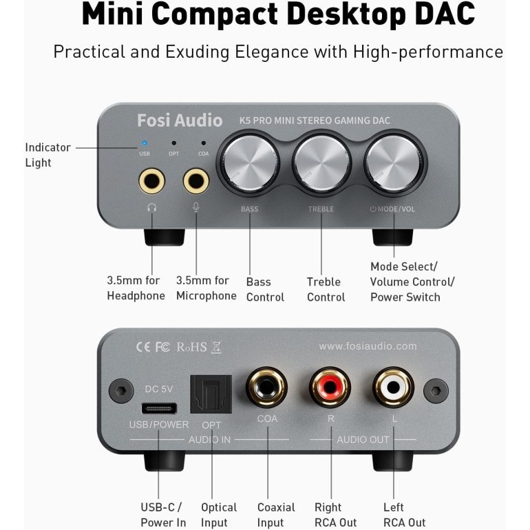 Fosi Audio K5 Pro K5Pro Gaming Dac Headphone Amplifier Mini Hi-Fi