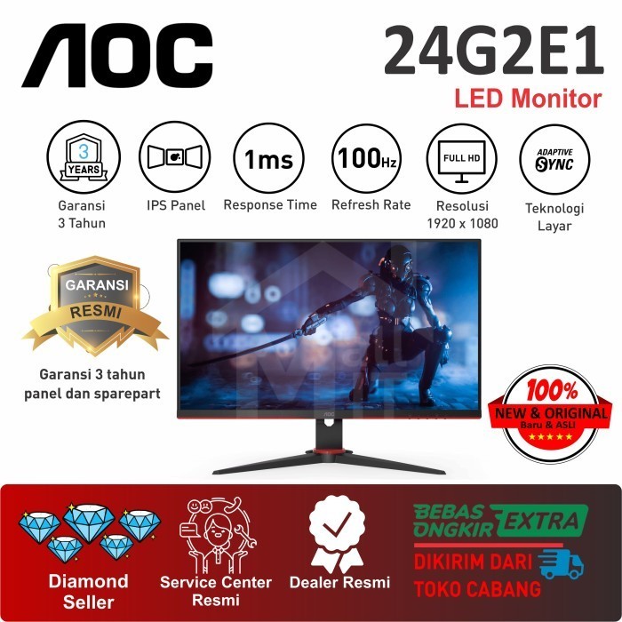 Monitor Aoc Gaming 24G2E1 24" Ips 1080 100Hz Hdmi Dp Full Hd 1Ms Srgb