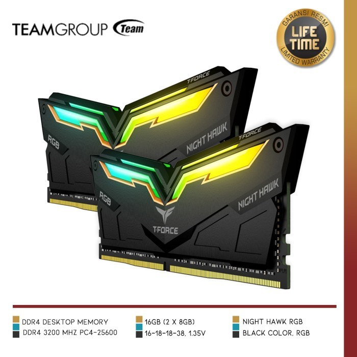Memory Team - Tf1D416G3200Hc16Cdc01 Night Hawk 16Gb (2X8Gb) Ddr4 3200