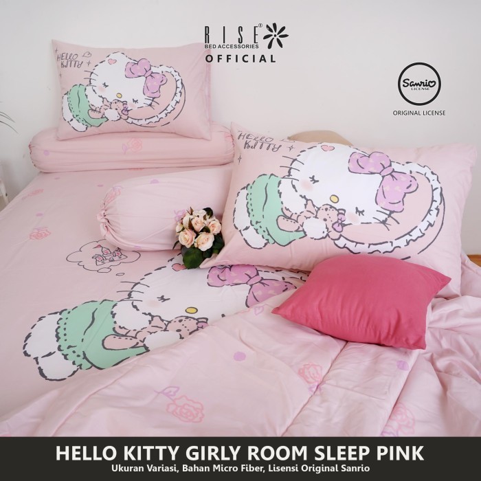 Rise Bed Cover Hello Kitty Bahan Microfiber Motif Girly Ori Sanrio