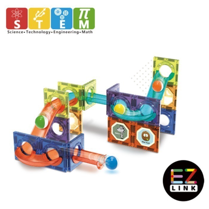 Okiedog Ezlink 3D Magnetic Marble Run With Light 49Pcs- Mainan Edukasi