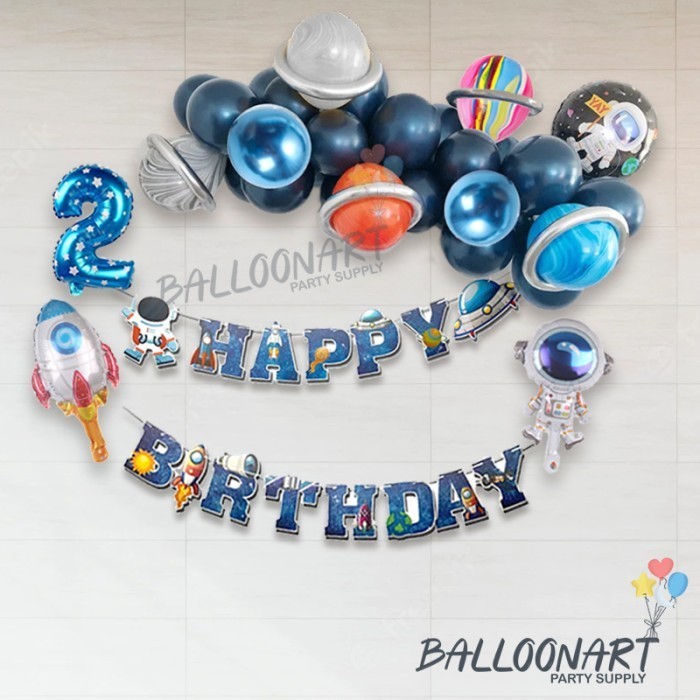 Astronot Chain Simple Dekorasi Set/Dekorasi Ultah Anak/Balon Ulang