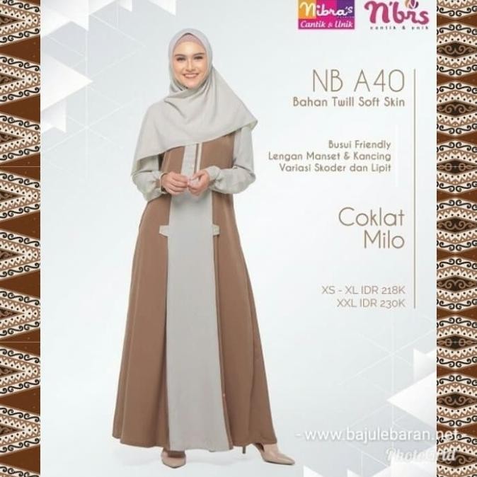 Gamis Nibras Nb A40 Coklat Milo Katun Polos Busui Baju Couple Lebaran Pengiriman Cepat