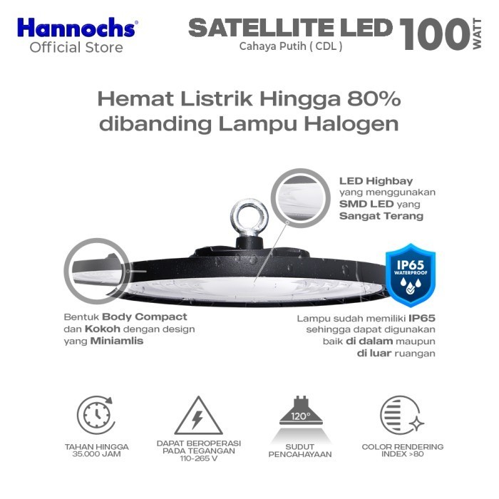 Hannochs Lampu Highbay Led Satellite Led 100W Cahaya Putih - Ufo