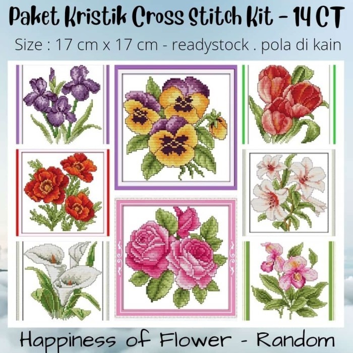 

Paket Kristik Sulam Diy Cross Stitch Jahit - Happy Flower