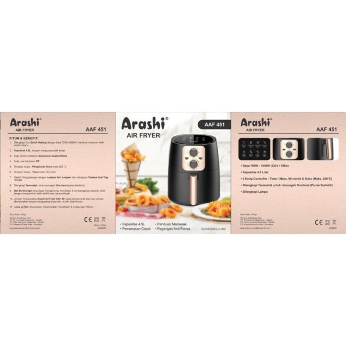 Arashi Air Fryer Aaf-451 4.5L Aaf 451 Pengorengan Tanpa Minyak