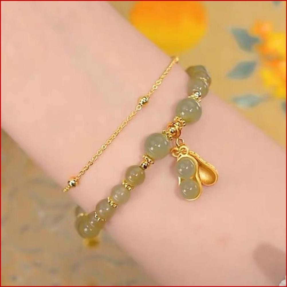 Best Seller GL43 - Gelang Giok Asli Batu Kacang Titanium/Gelang Giok Kacang Wanita Berlapis Emas 18K