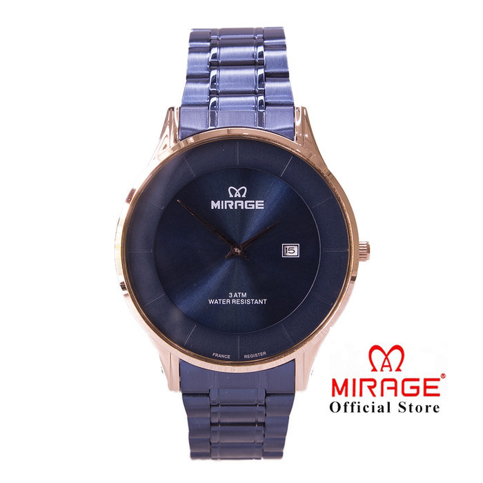 Jam Tangan Pria Mewah Tipis Original Mirage 8670M Biru Navy Rosegold