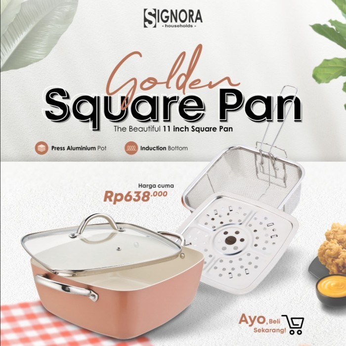 Signora Golden Square Pan 28 Wok Pan Panci Kompor Wajan Goreng Kukus Termurah Terlaris Promo