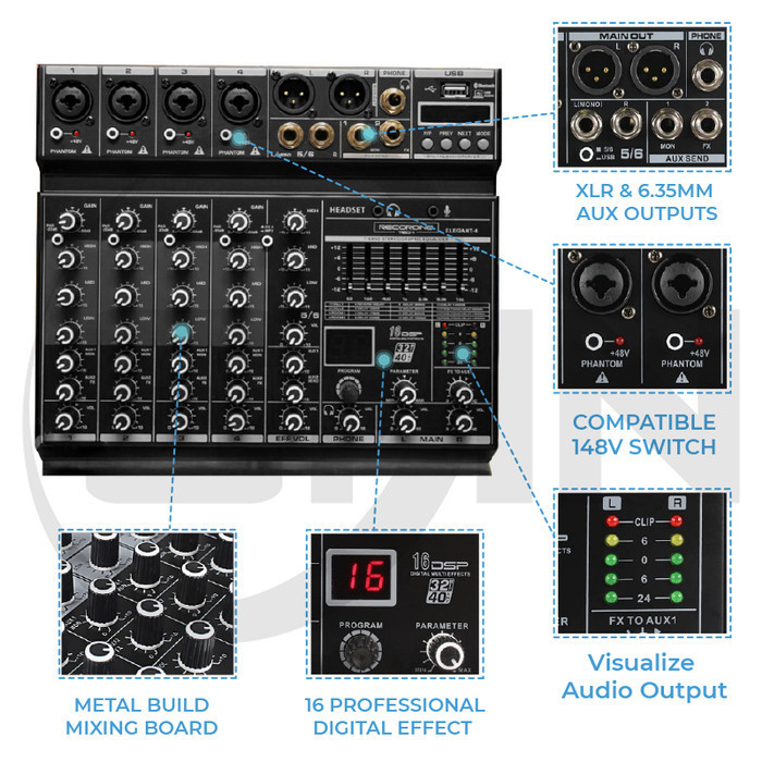 Mixer Recording Tech Elegant 6 Channel Podcast Recording