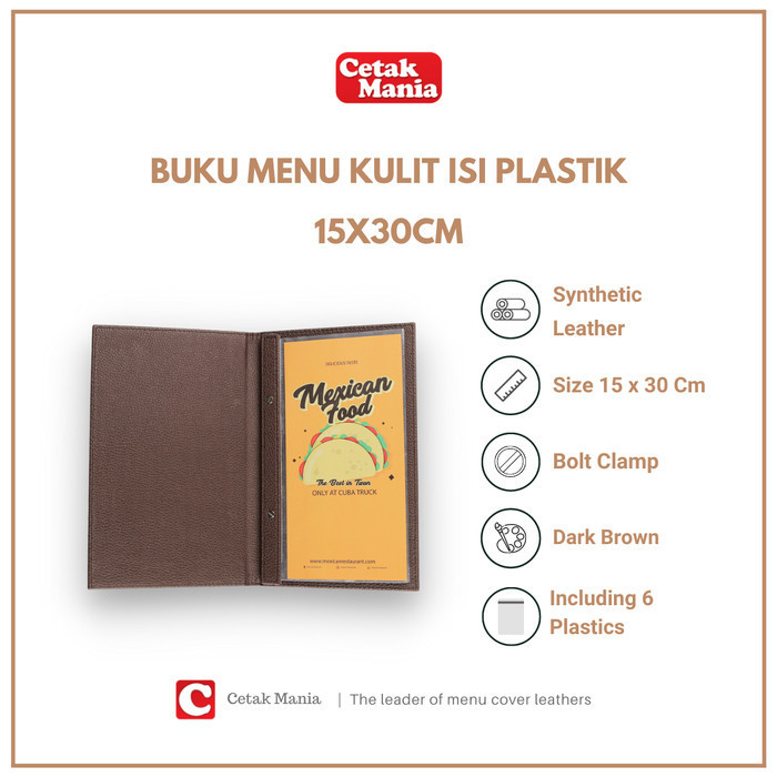 

Buku Menu Kulit Isi Plastik 15X30Cm Dark Brown