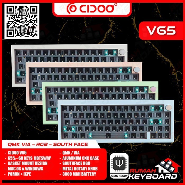 Mechanical Keyboard - Cidoo V65 V2 - 66 Keys - Gasket - South - Bare