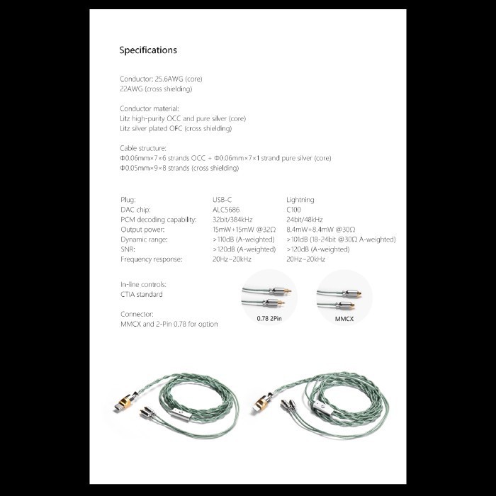 Dd Ddhifi M120B Lightning / Usb-C Earphone Upgrade Cable W/ Microphone