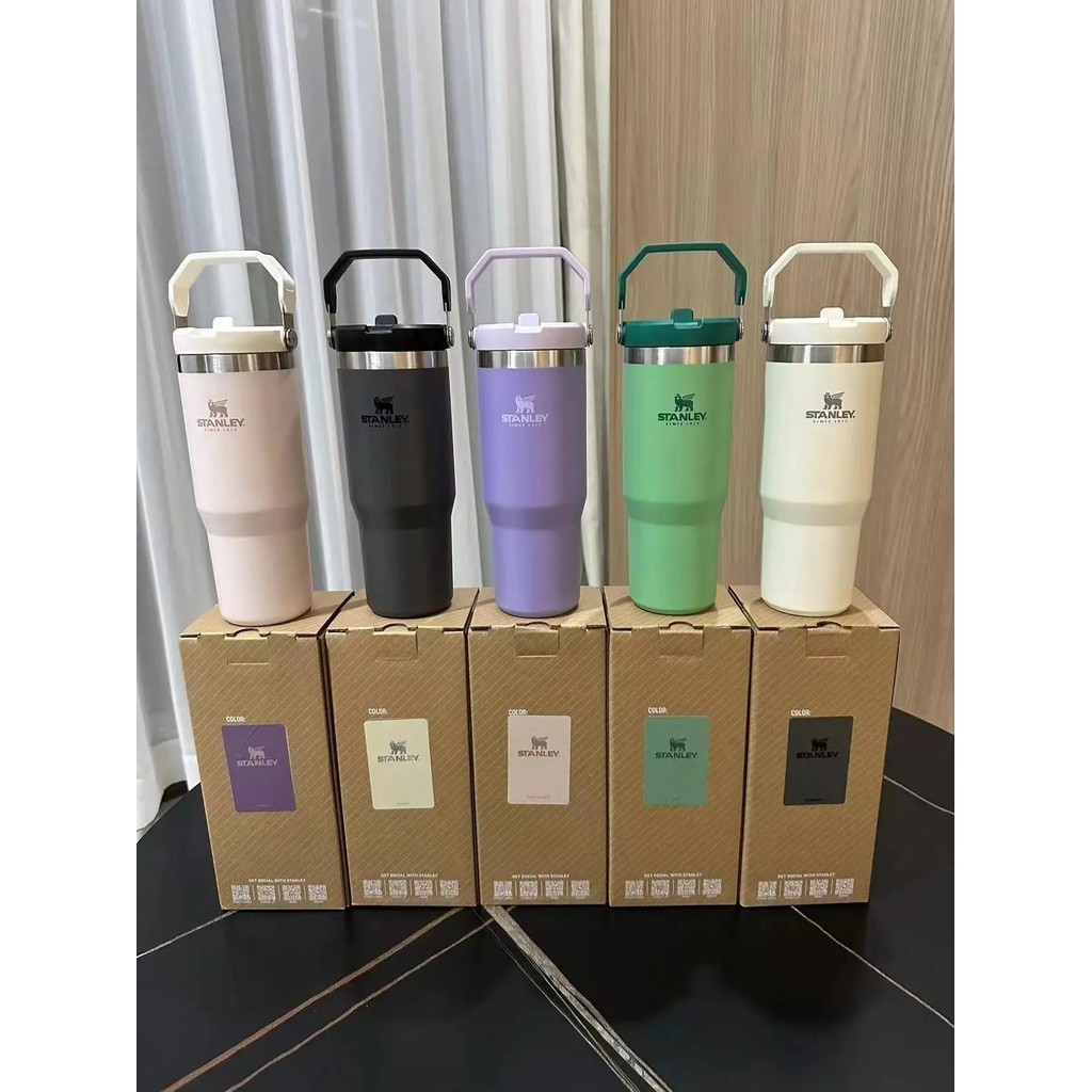 U0 Stanley 30oz/887ml Tumbler With Handle Leopard Tumbler With Straw Lids Stainless Steel Coffee Ter