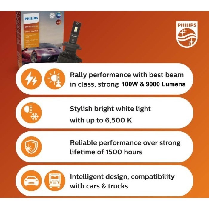 Led Philips H11 Ultinon Rally Lampu Led Mobil 100 Watt 9000 Lumens