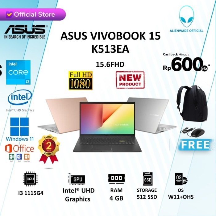 Asus Vivobook 15 K513Ea Oled351 I3 1115G4 4Gb 512Ssd W11+Ohs 15.6Fhd