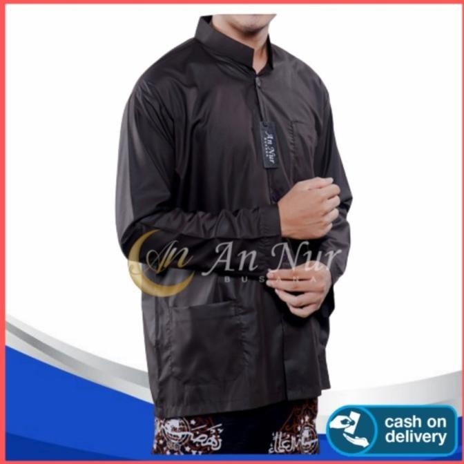 Baju Koko Muslim Haibah Ammu "Hitam" Pria Dewasa Merk An-Nur Original