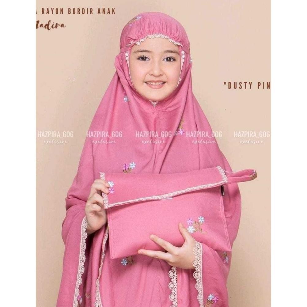 Terbaru 3.3 | Ready Stok | Mukena Nadira Anak Umur 3-15 Tahun Katun Rayon Bordir Nadira Mukena Mewah