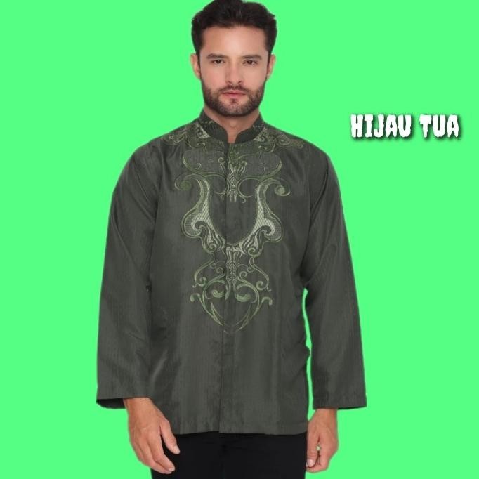 Baju Muslim Pria Gamis Kurta Kahfi Jumbo Lebaran Jubbas Koko Hijau