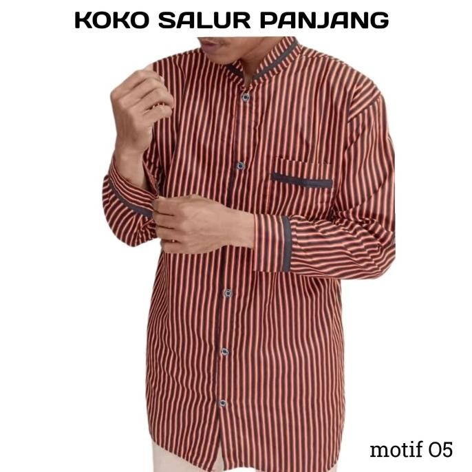 Baju Koko Pria Salur Lengan Panjang